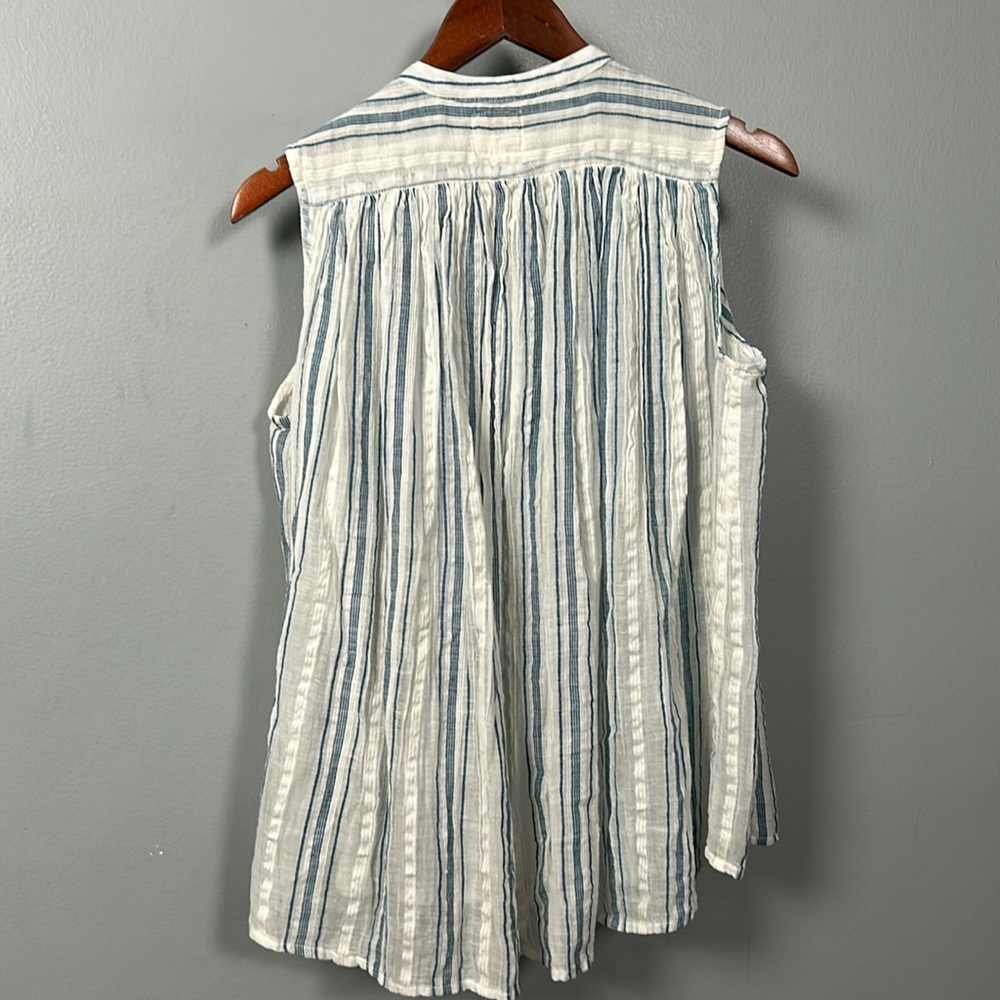 Bsbee khadi cotton button-down sleeveless shirt in striped loose body shirt S - Picture 10 of 13
